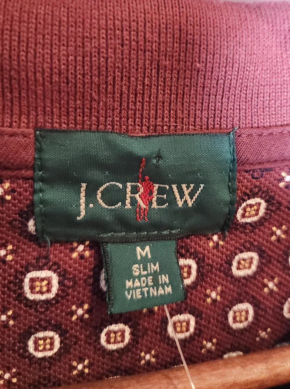 NWT J. Crew 100% Cotton Long-sleeve Classic Piqué Polo Shirt Maroon Printed Sz M